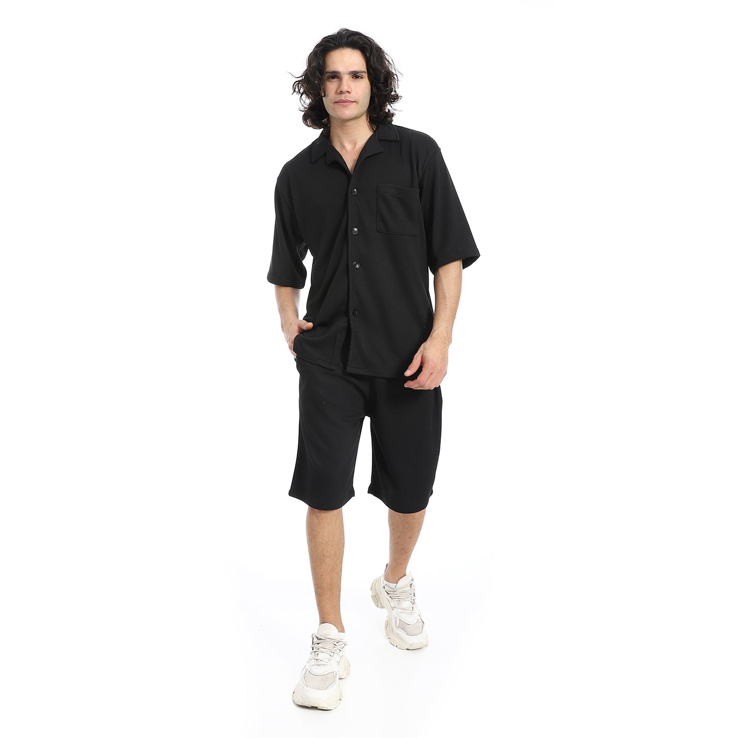 Regular Fit Pique White Shirt and Shorts Set