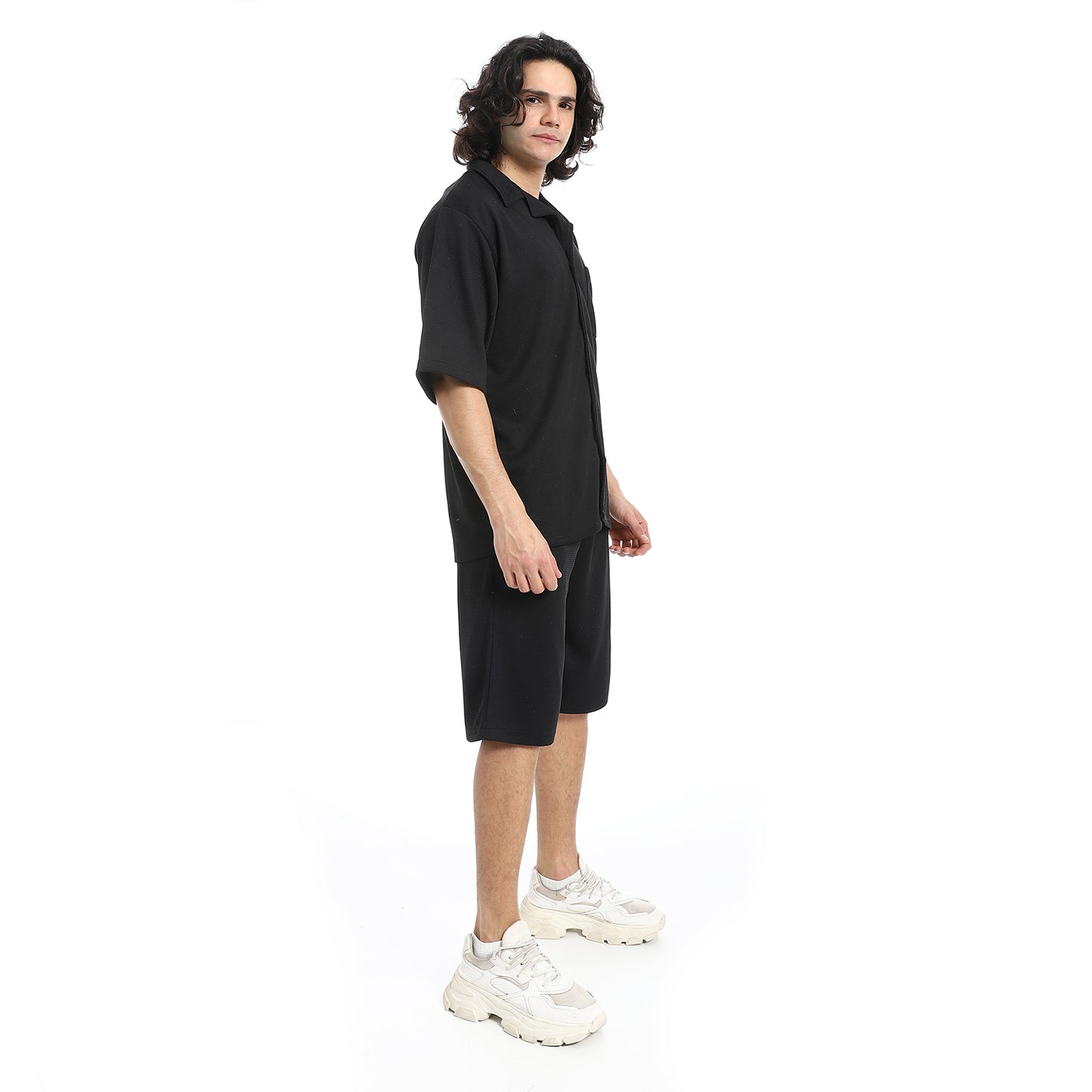 Regular Fit Pique White Shirt and Shorts Set