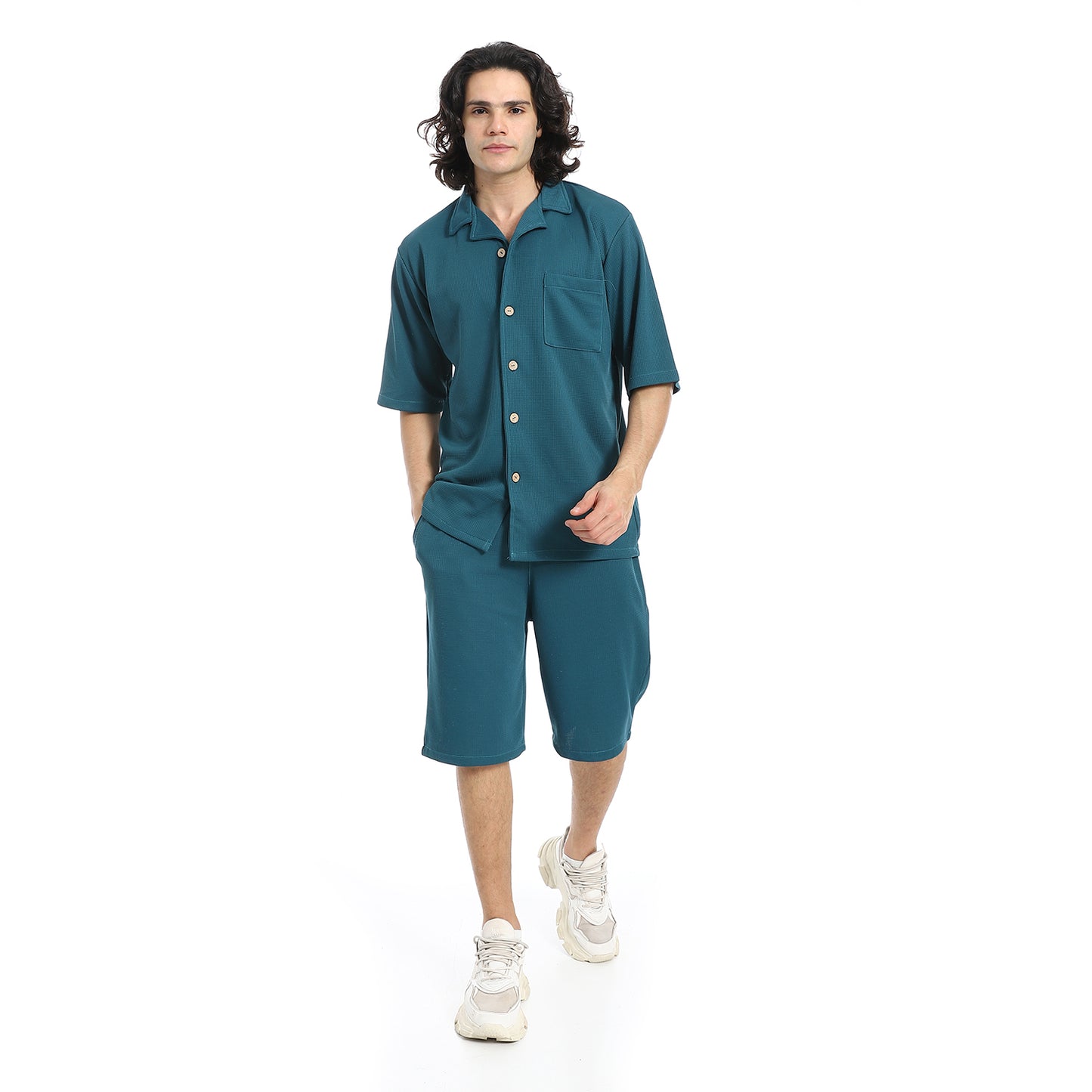 Regular Fit Pique White Shirt and Shorts Set
