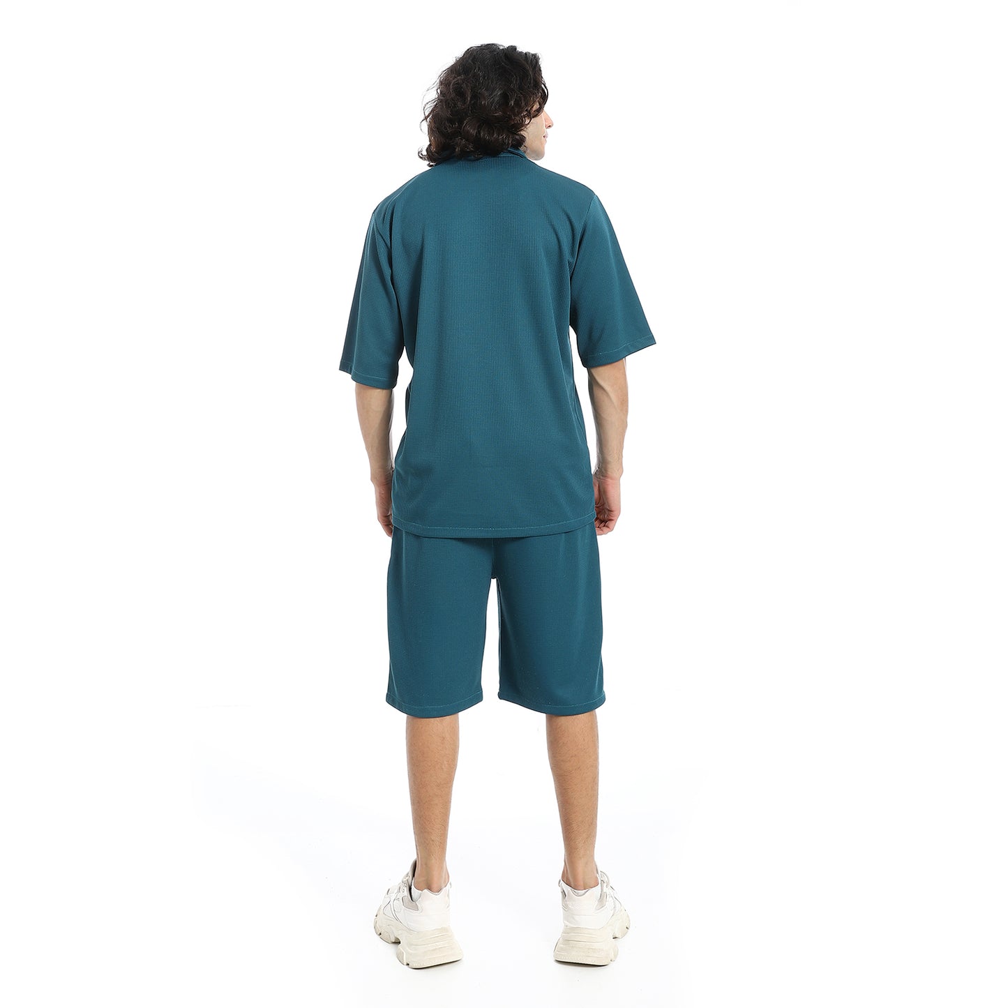 Regular Fit Pique White Shirt and Shorts Set