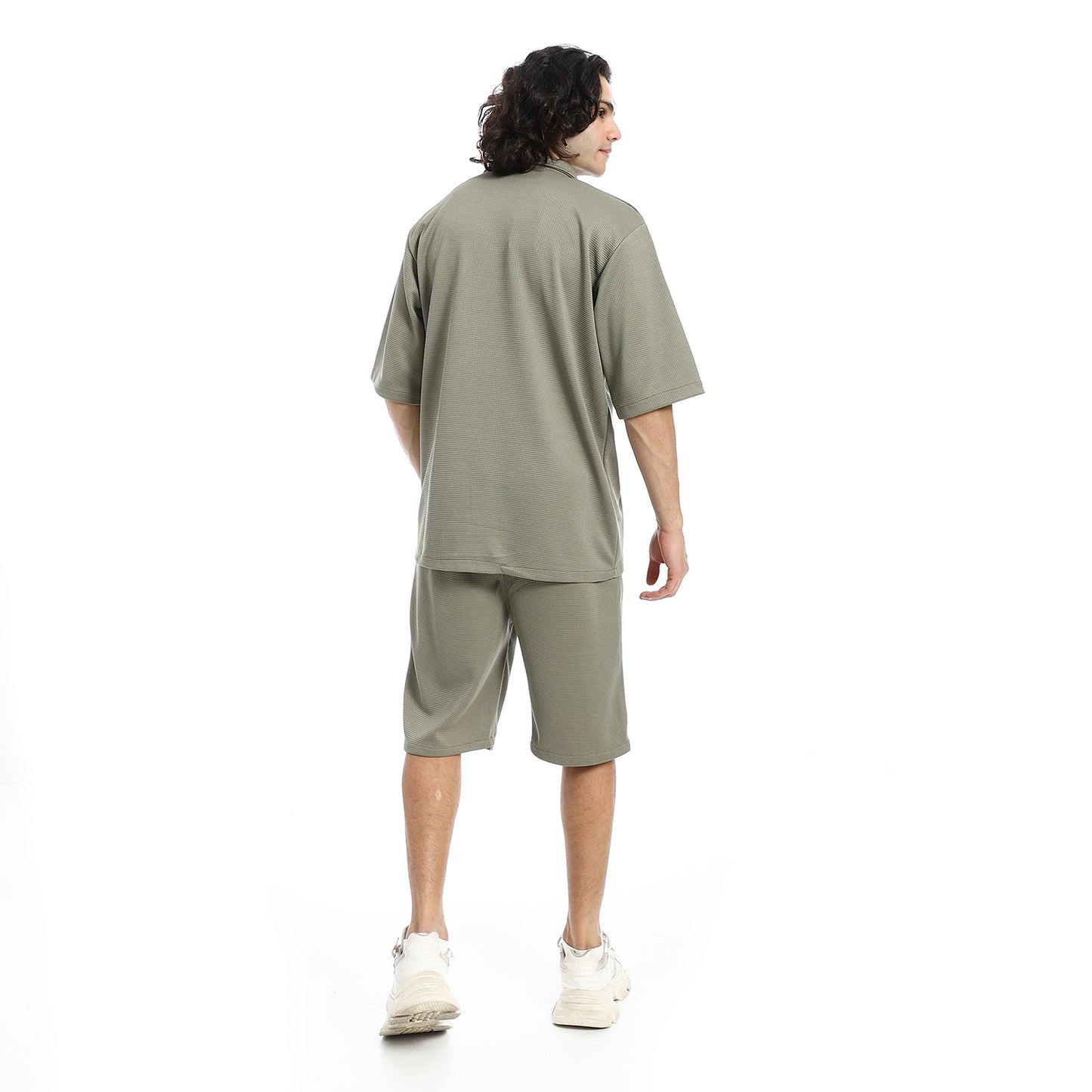 Regular Fit Pique White Shirt and Shorts Set