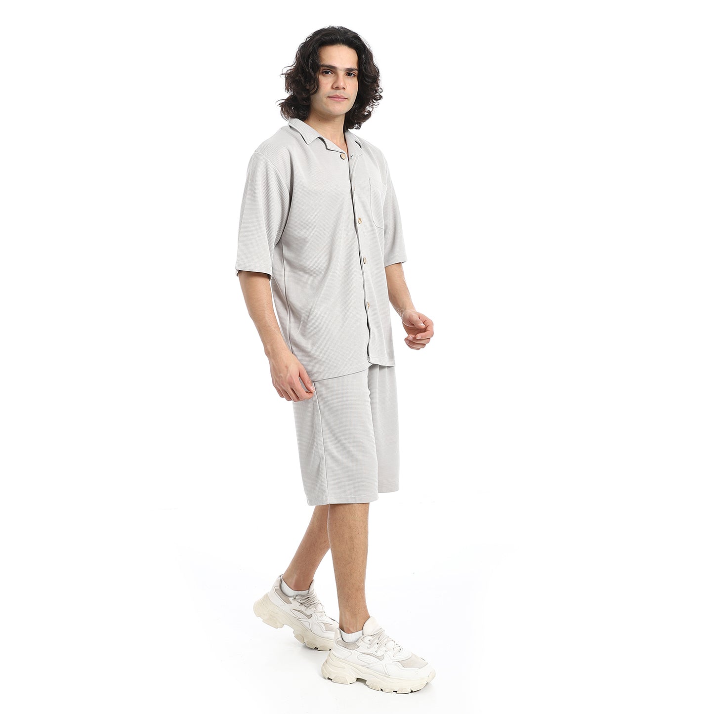 Regular Fit Pique White Shirt and Shorts Set