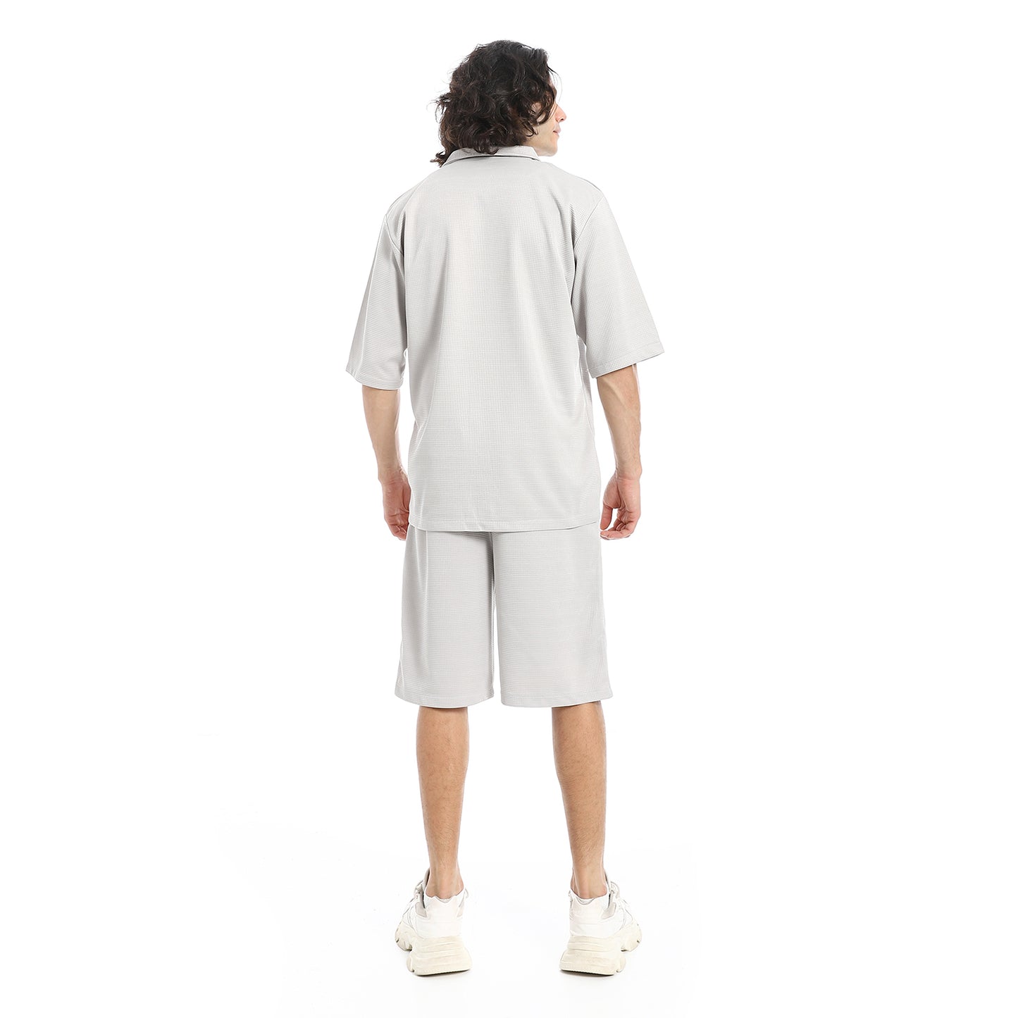 Regular Fit Pique White Shirt and Shorts Set