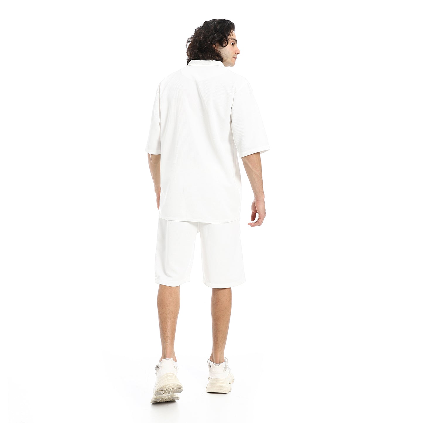 Regular Fit Pique White Shirt and Shorts Set