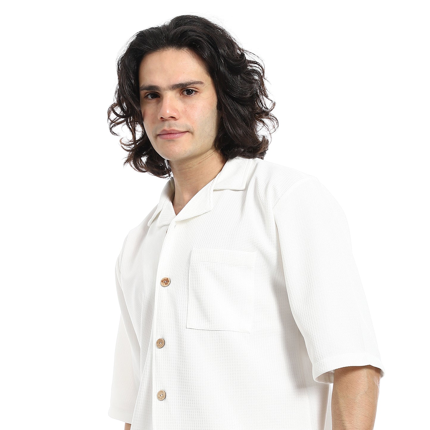 Regular Fit Pique White Shirt and Shorts Set