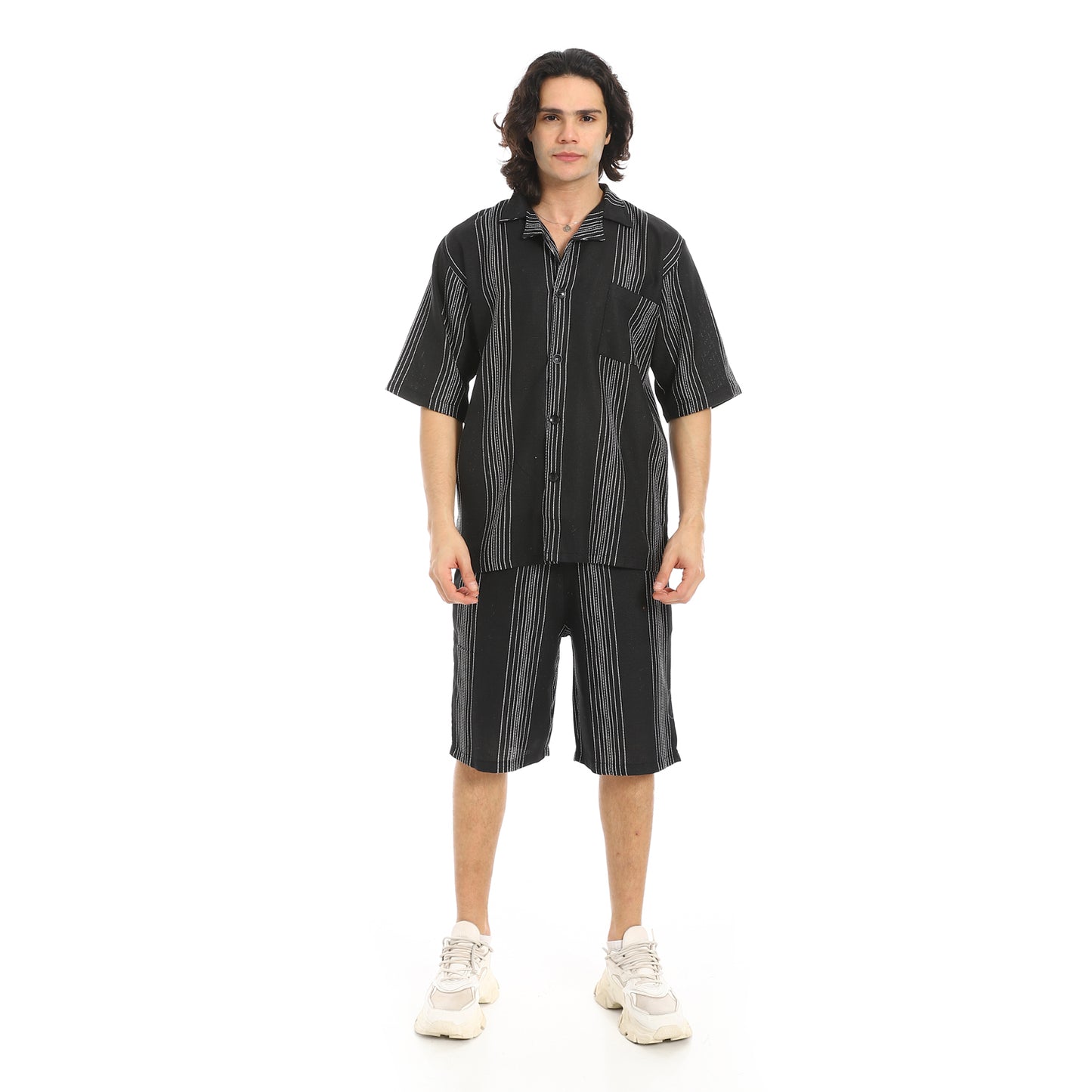 Striped Buttons Closure Shirt and Shorts Set