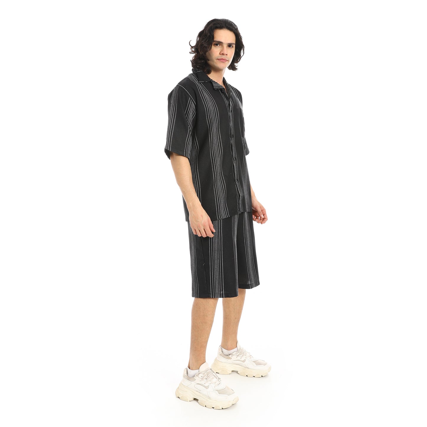 Striped Buttons Closure Shirt and Shorts Set