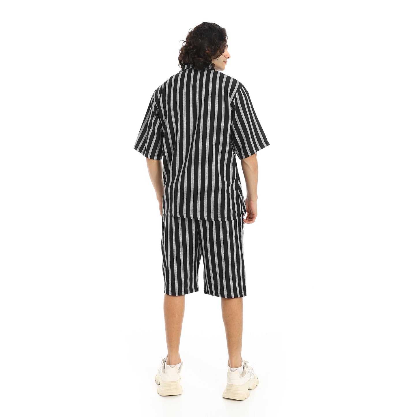 Striped Buttons Closure Shirt and Shorts Set