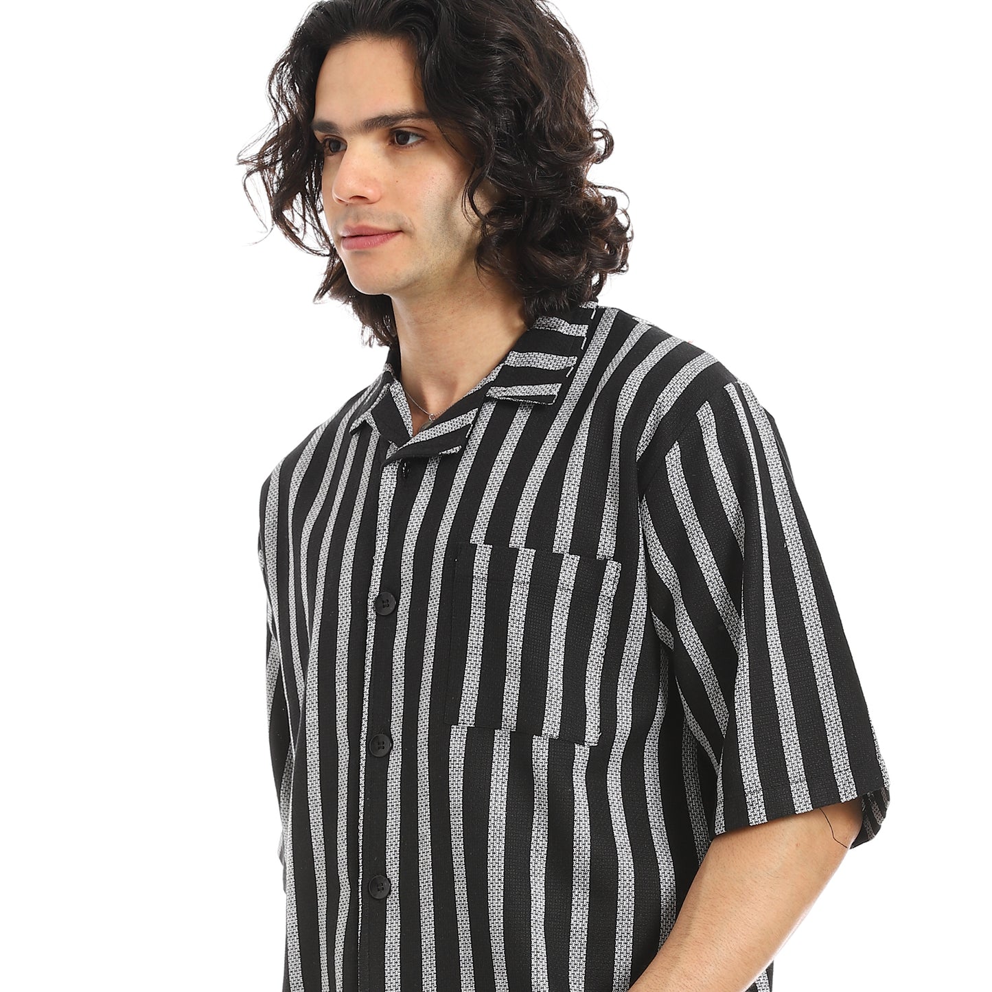 Striped Buttons Closure Shirt and Shorts Set