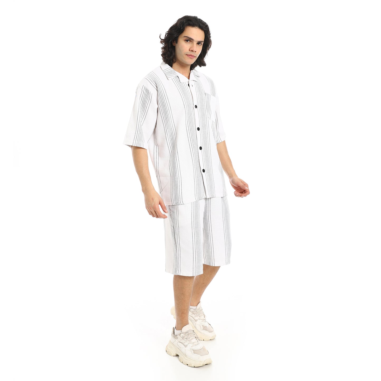 Striped Buttons Closure Shirt and Shorts Set