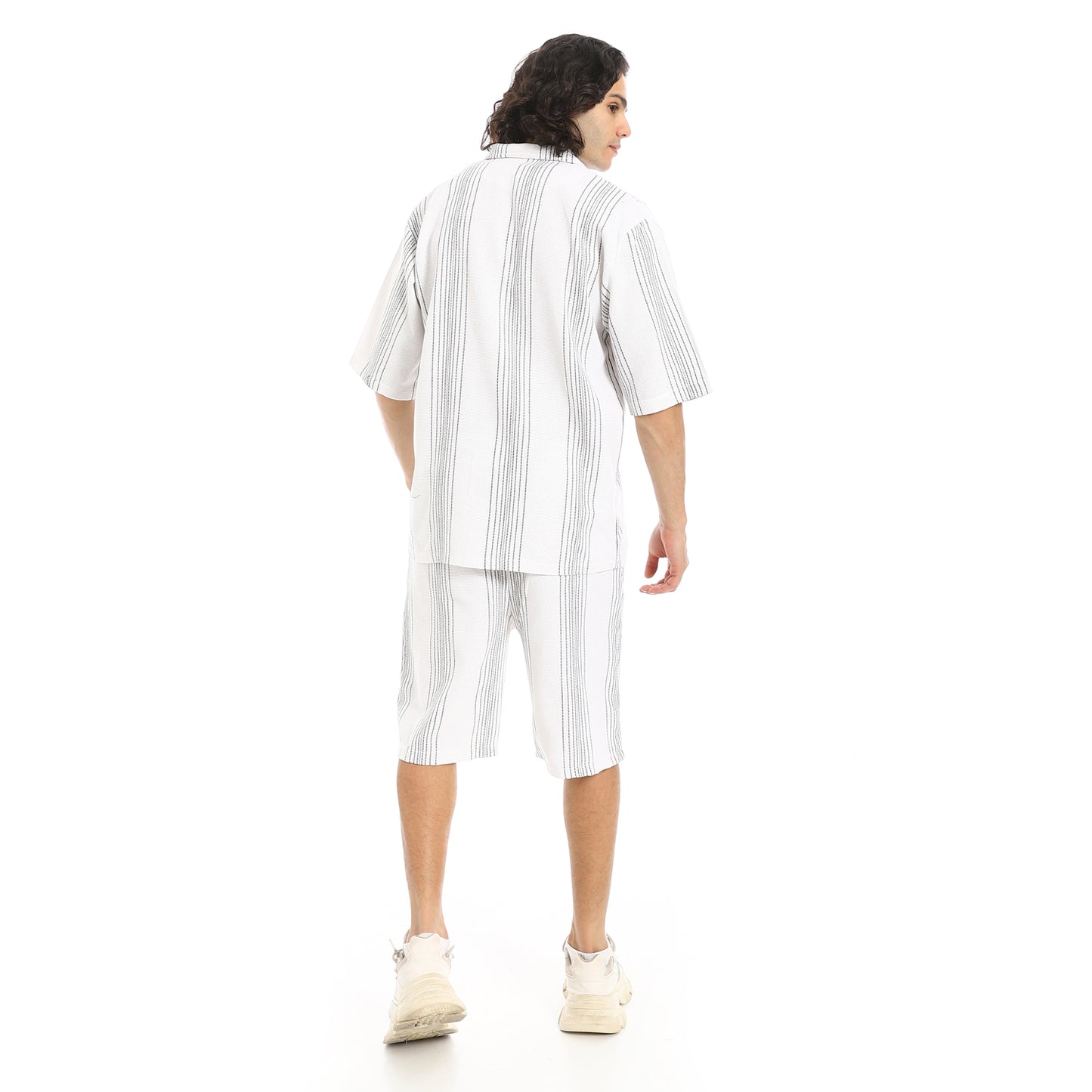 Striped Buttons Closure Shirt and Shorts Set
