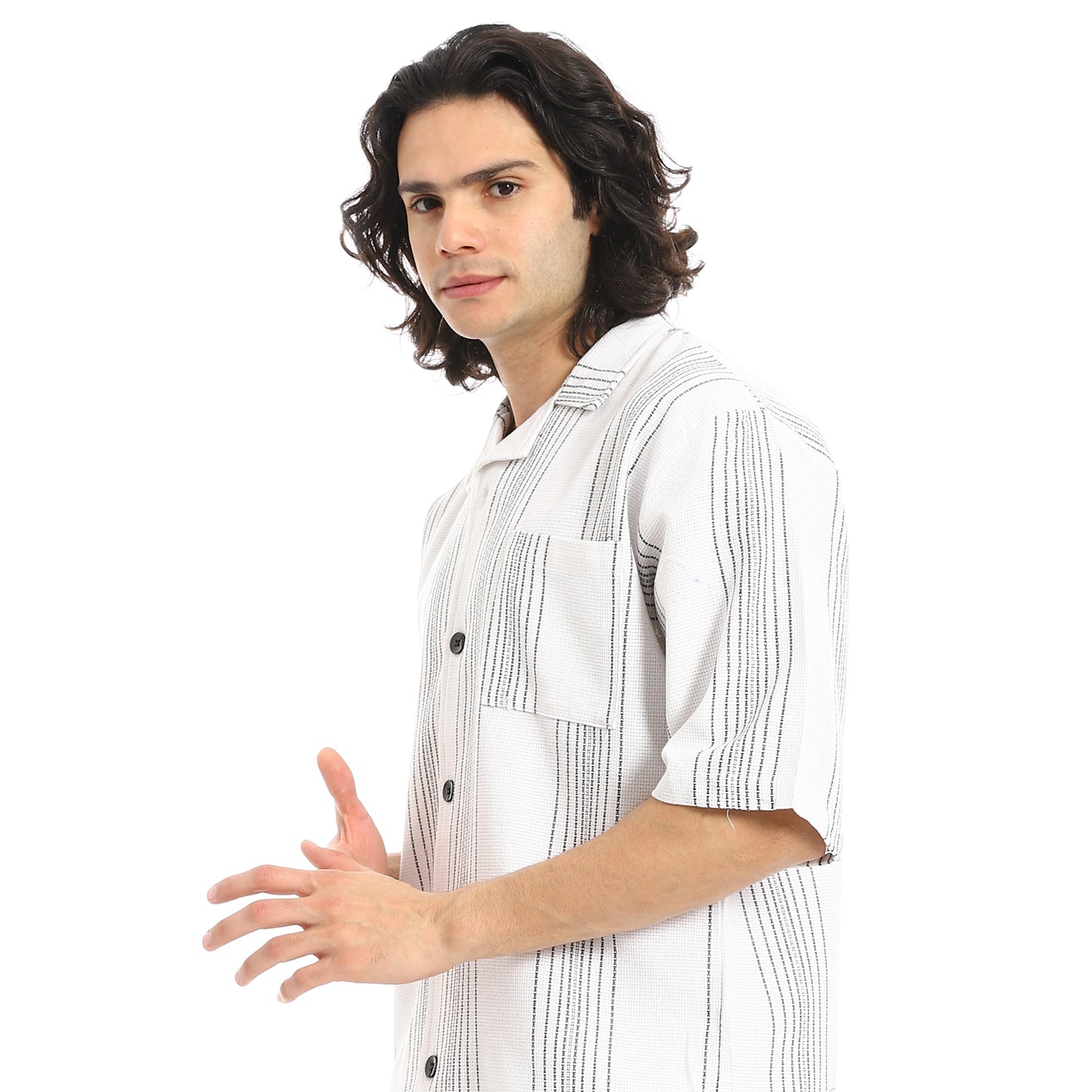 Striped Buttons Closure Shirt and Shorts Set