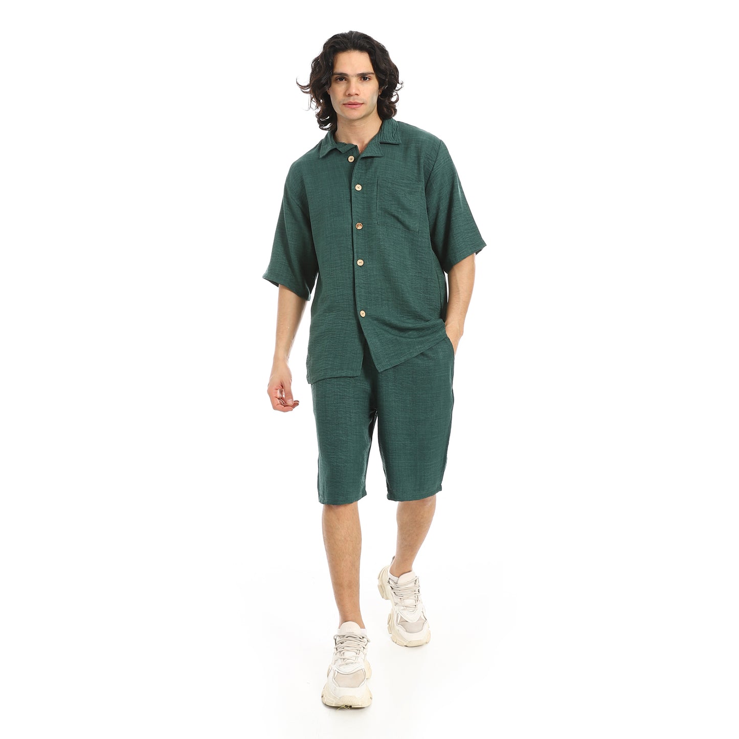 Button Closure Trendy Shirt and Shorts Set