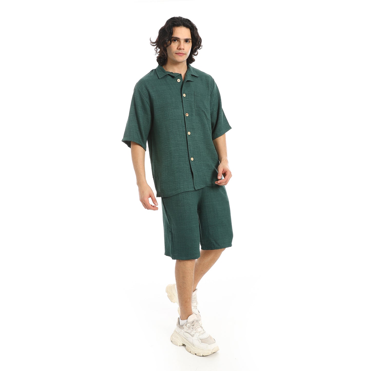 Button Closure Trendy Shirt and Shorts Set