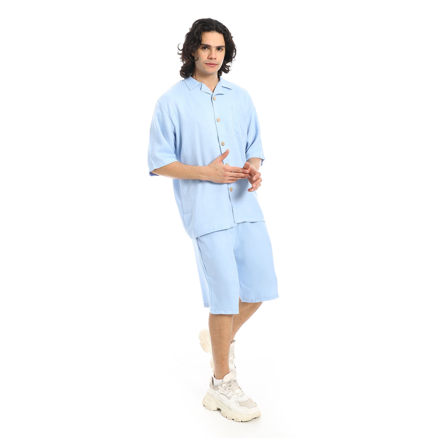 Button Closure Trendy Shirt and Shorts Set