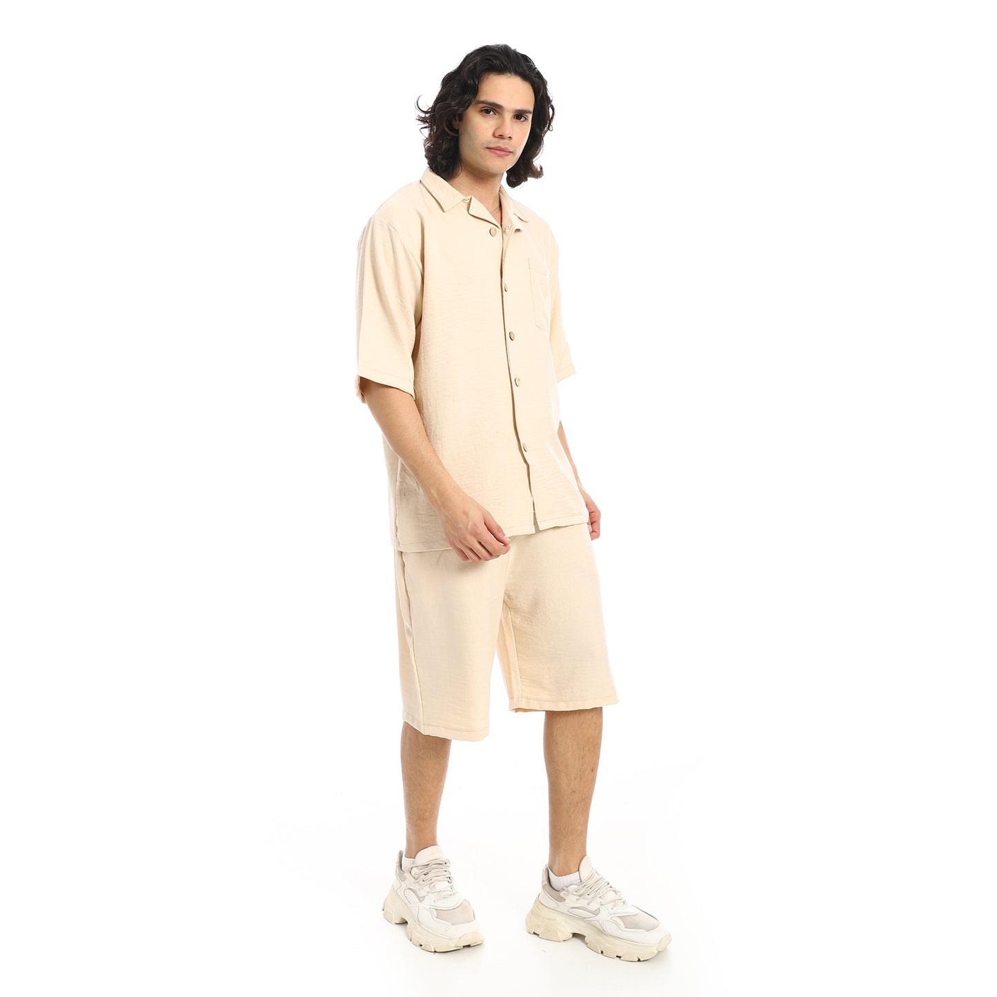Button Closure Trendy Shirt and Shorts Set