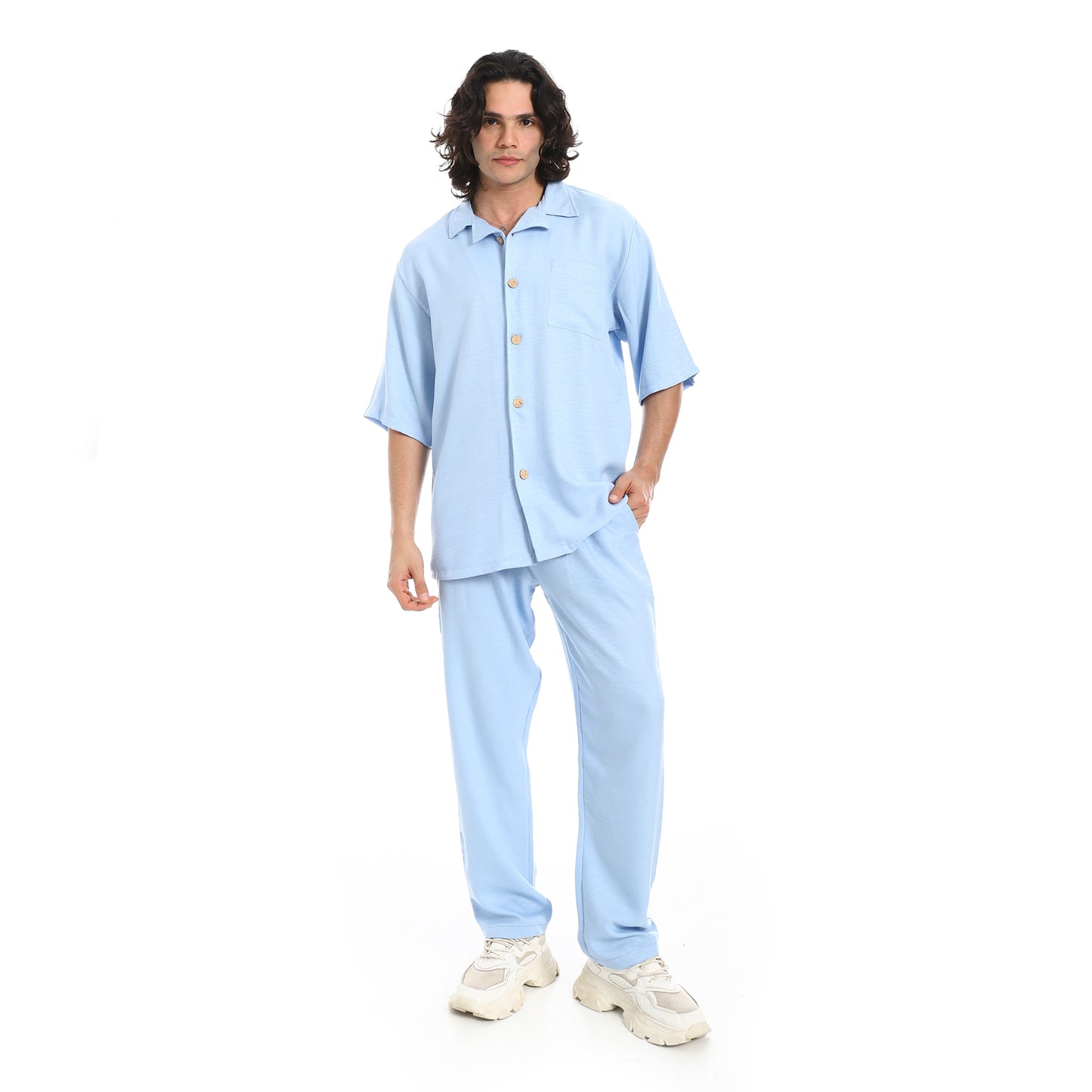 Linen Turn Down Collar Shirt and Pants Set