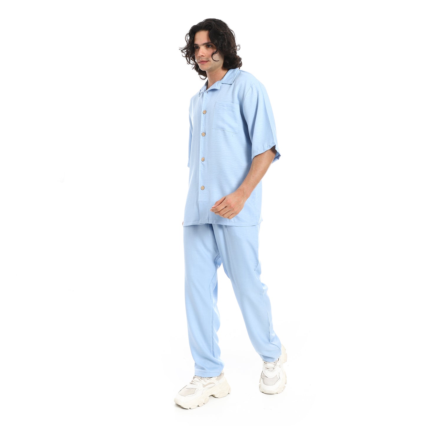 Linen Turn Down Collar Shirt and Pants Set