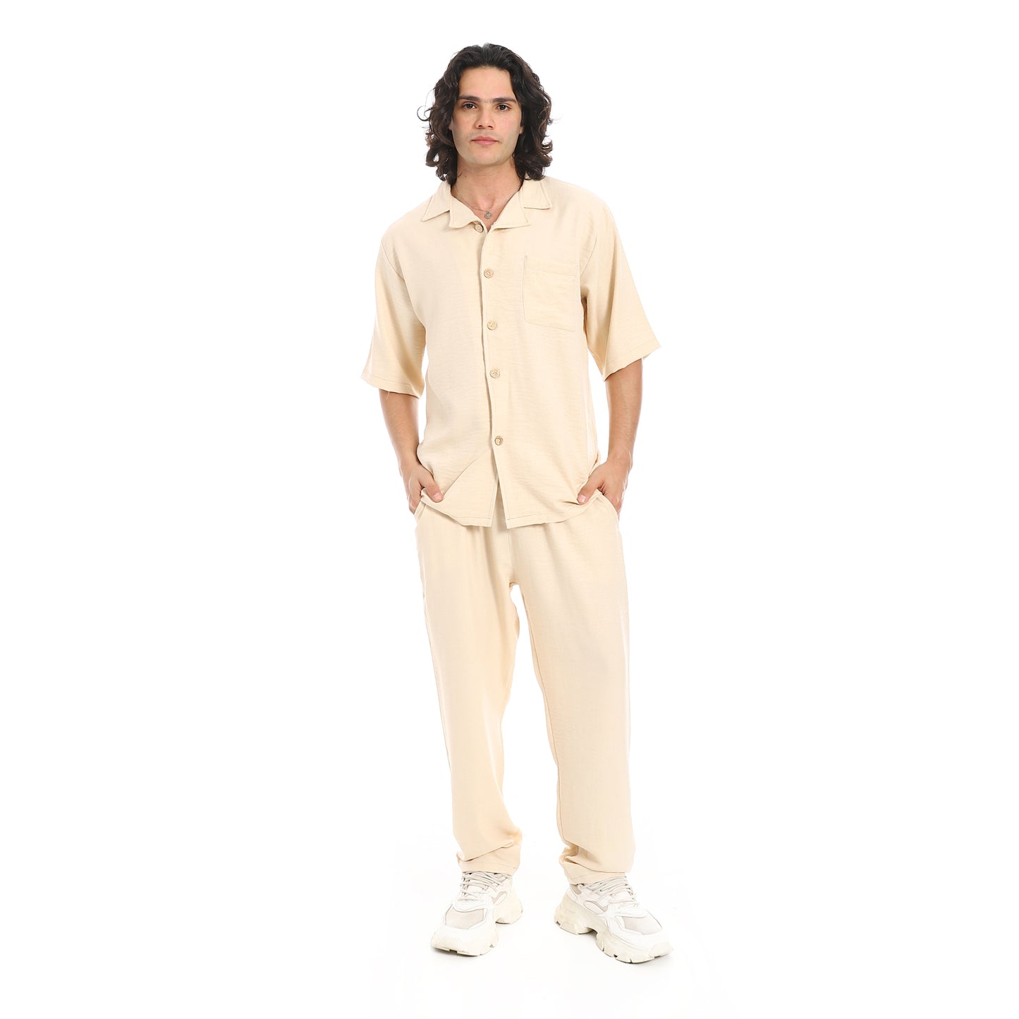 Linen Turn Down Collar Shirt and Pants Set