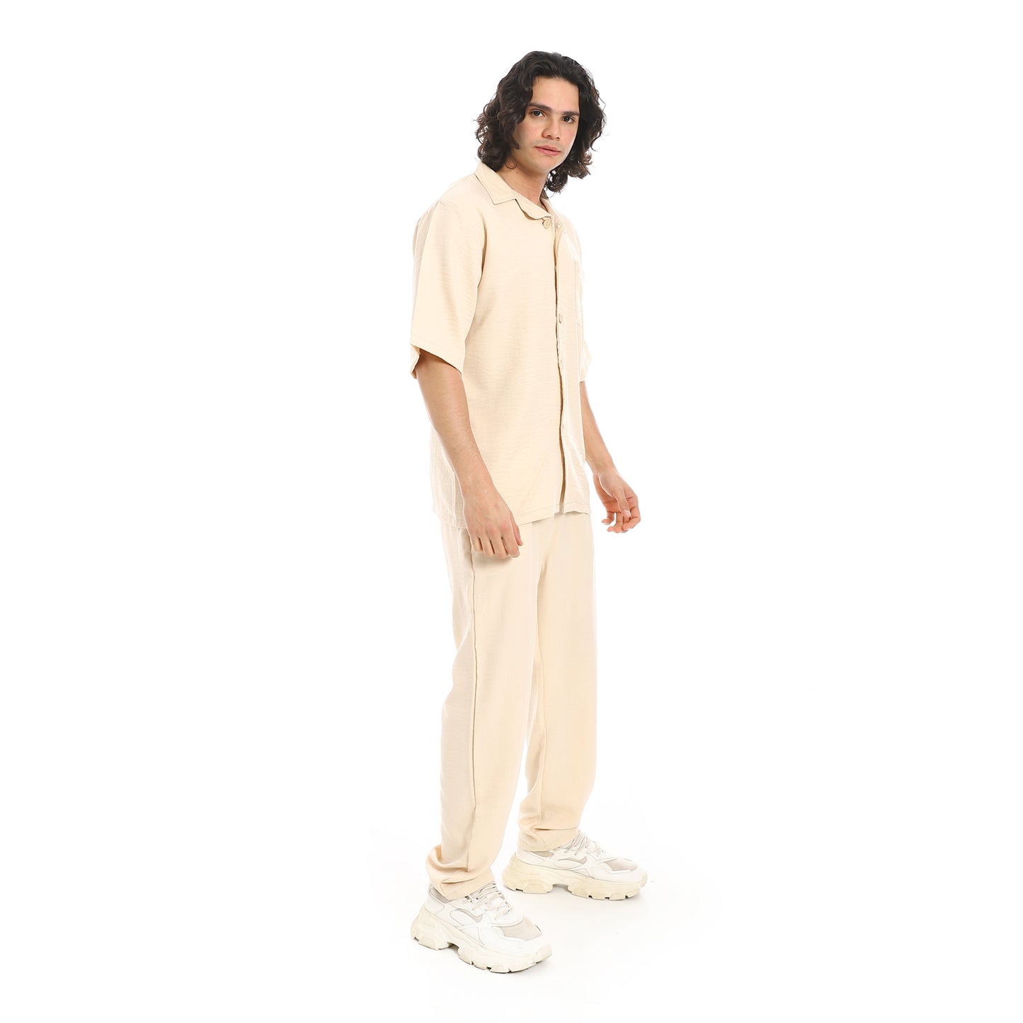 Linen Turn Down Collar Shirt and Pants Set