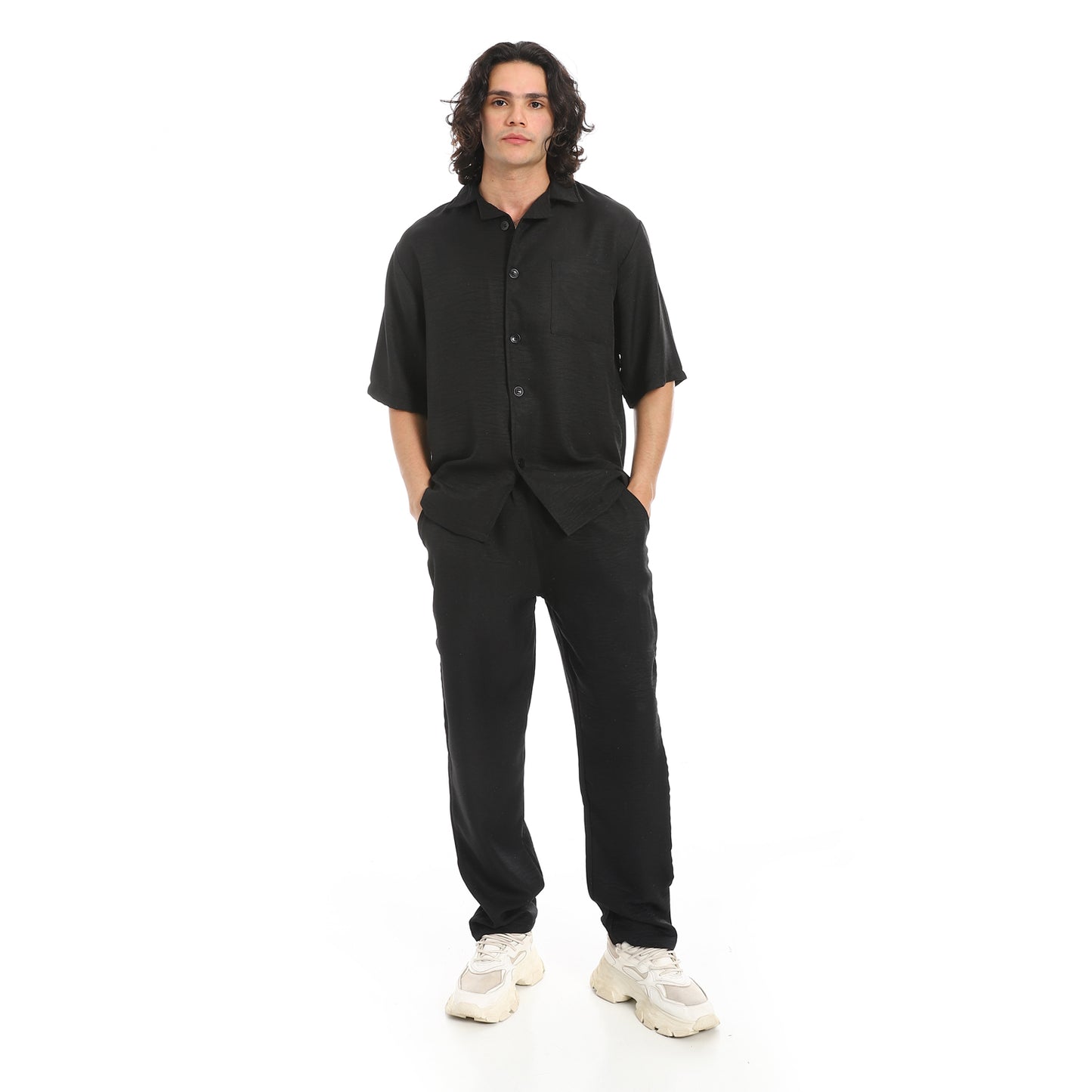 Linen Turn Down Collar Shirt and Pants Set
