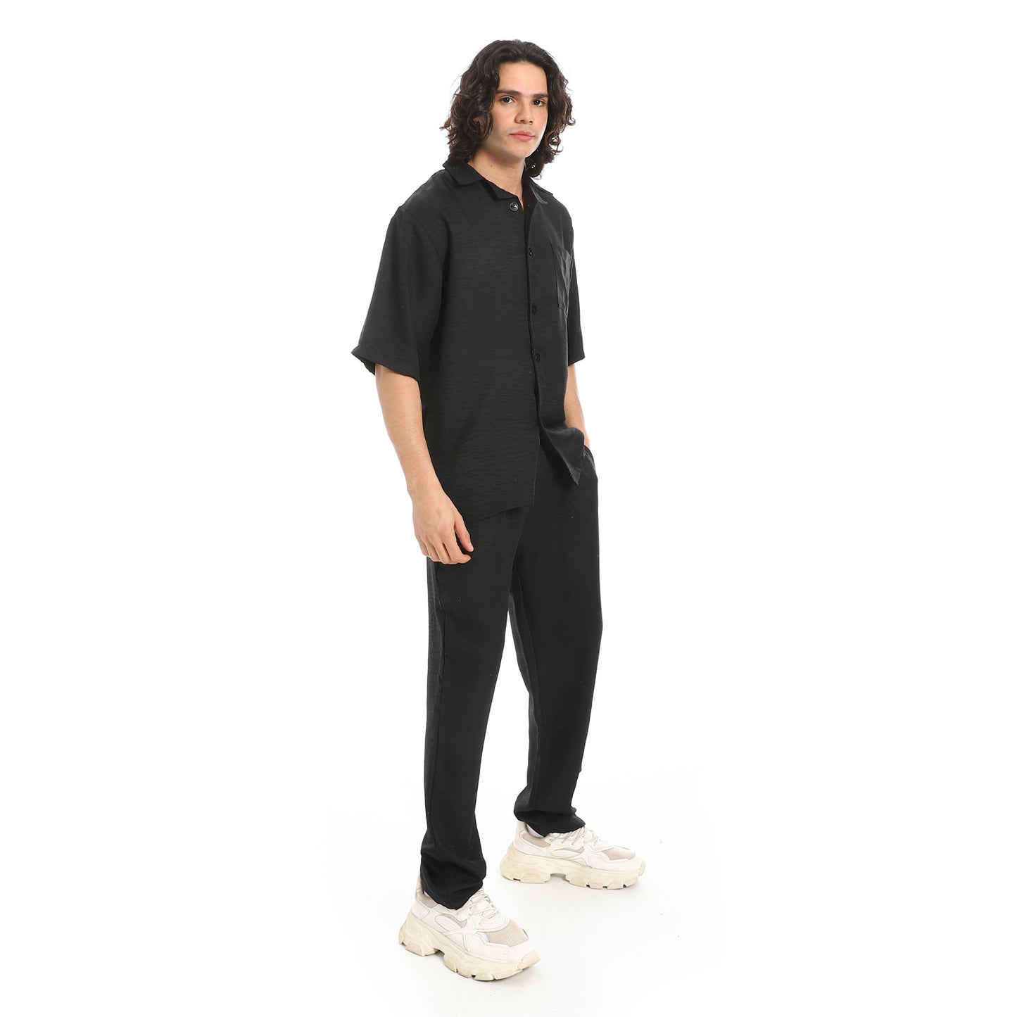 Linen Turn Down Collar Shirt and Pants Set