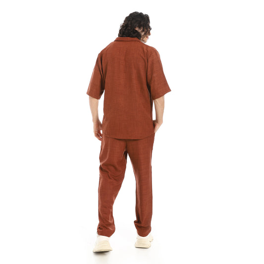 Linen Turn Down Collar Shirt and Pants Set