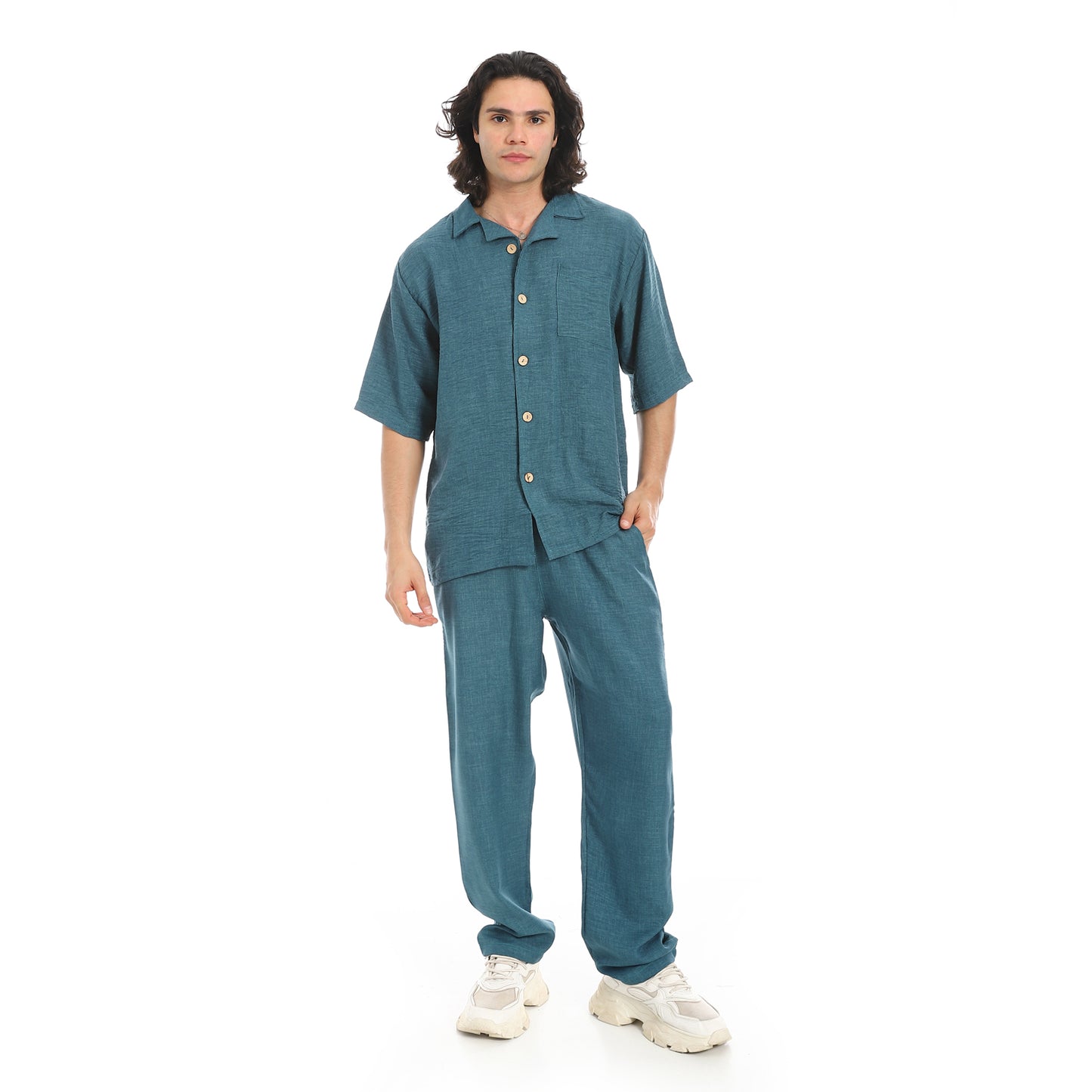 Linen Turn Down Collar Shirt and Pants Set
