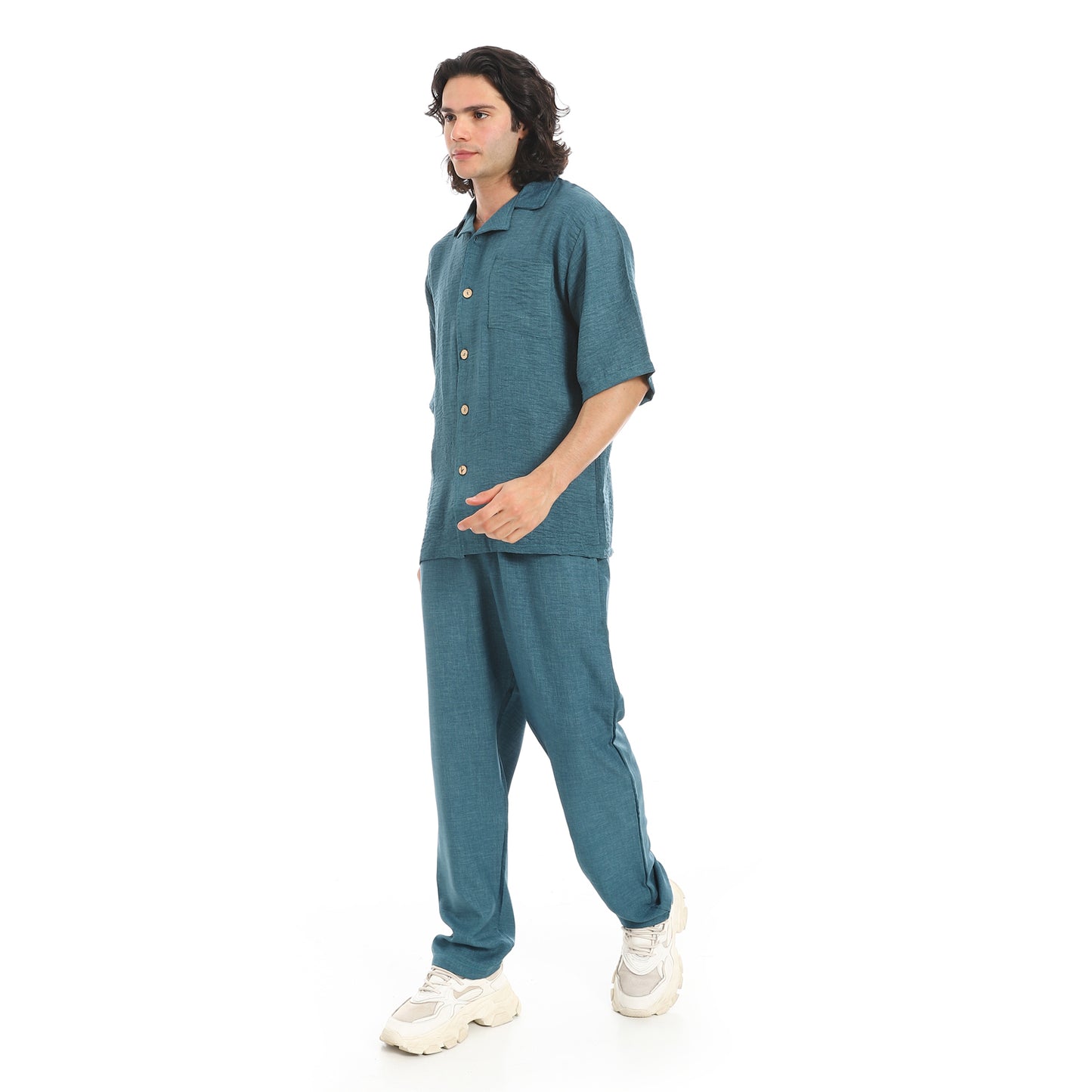 Linen Turn Down Collar Shirt and Pants Set