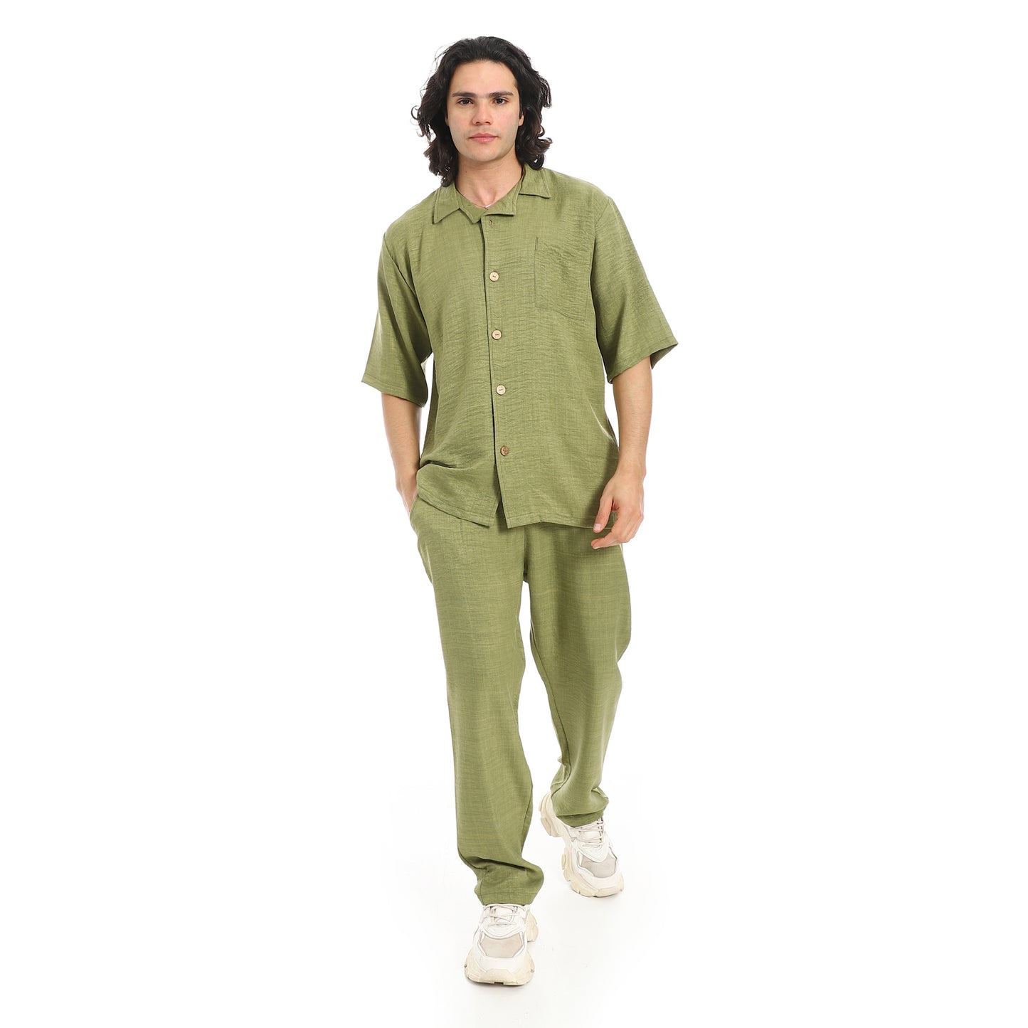 Linen Turn Down Collar Shirt and Pants Set