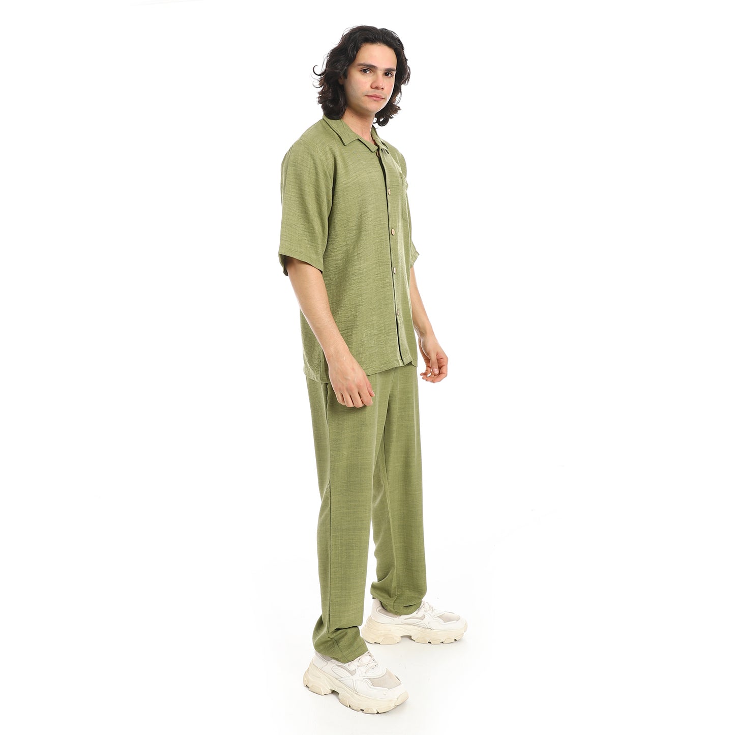 Linen Turn Down Collar Shirt and Pants Set