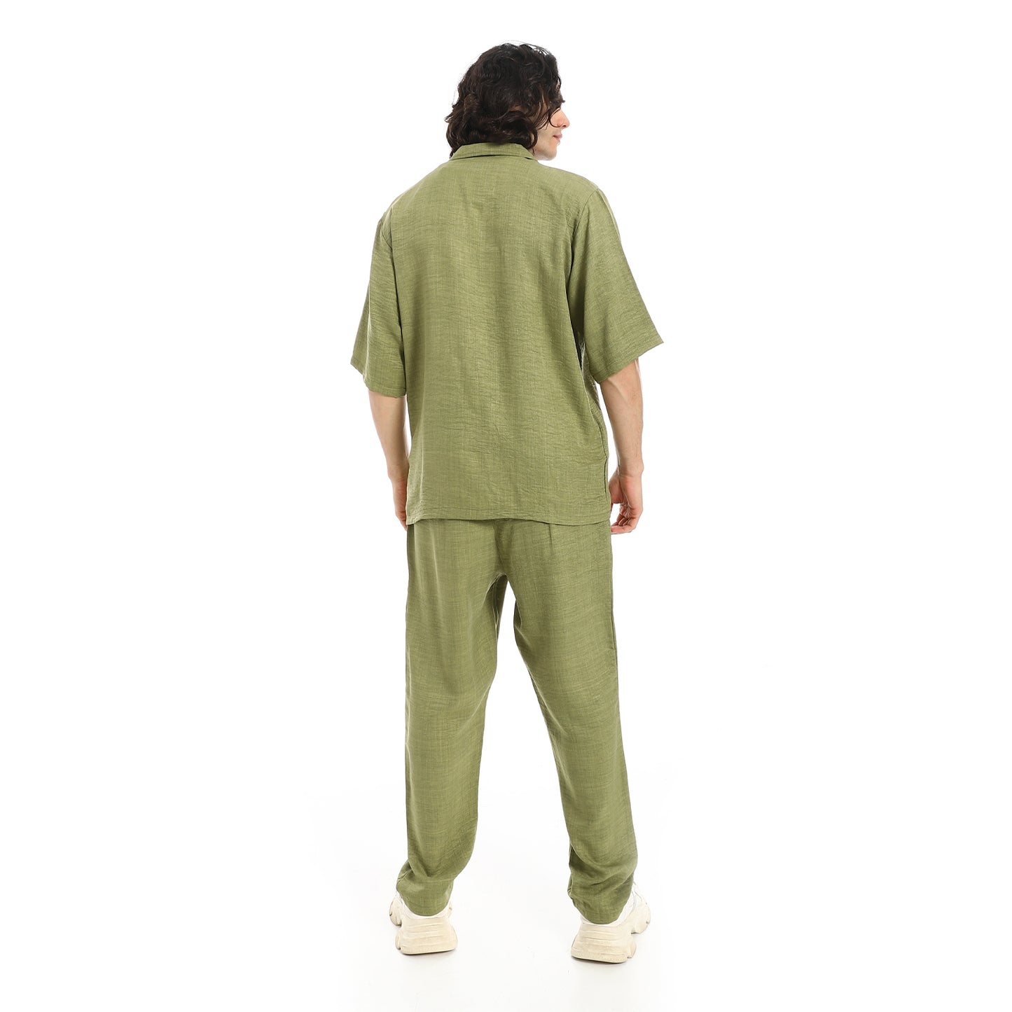 Linen Turn Down Collar Shirt and Pants Set