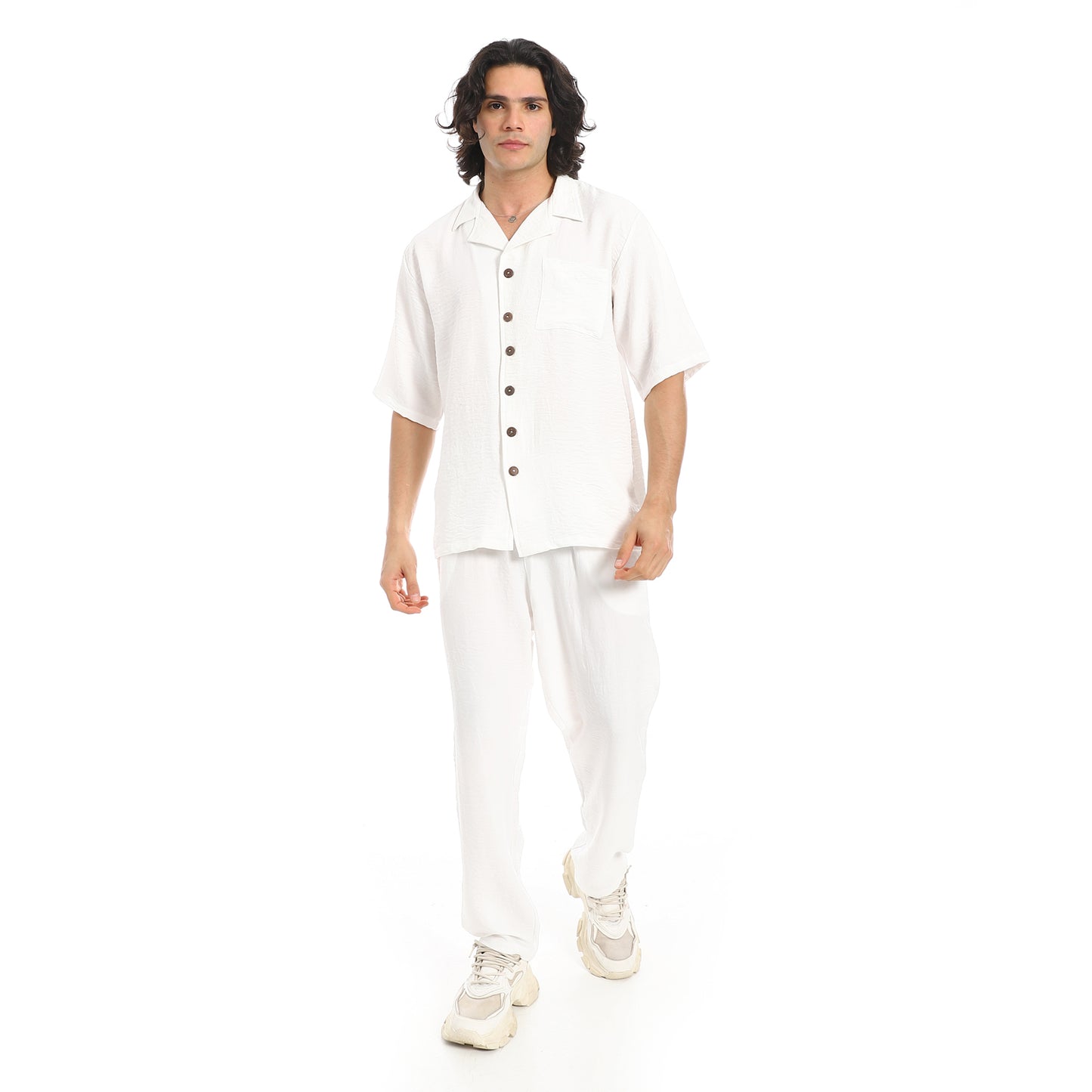 Linen Turn Down Collar Shirt and Pants Set