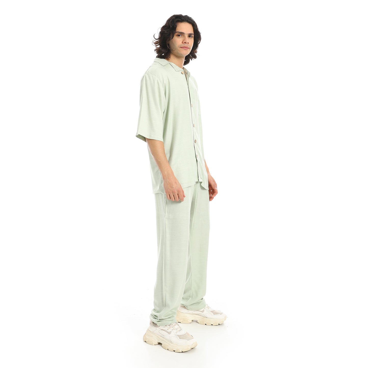 Short Sleeves Plain Pastel Shirt and Pants Set