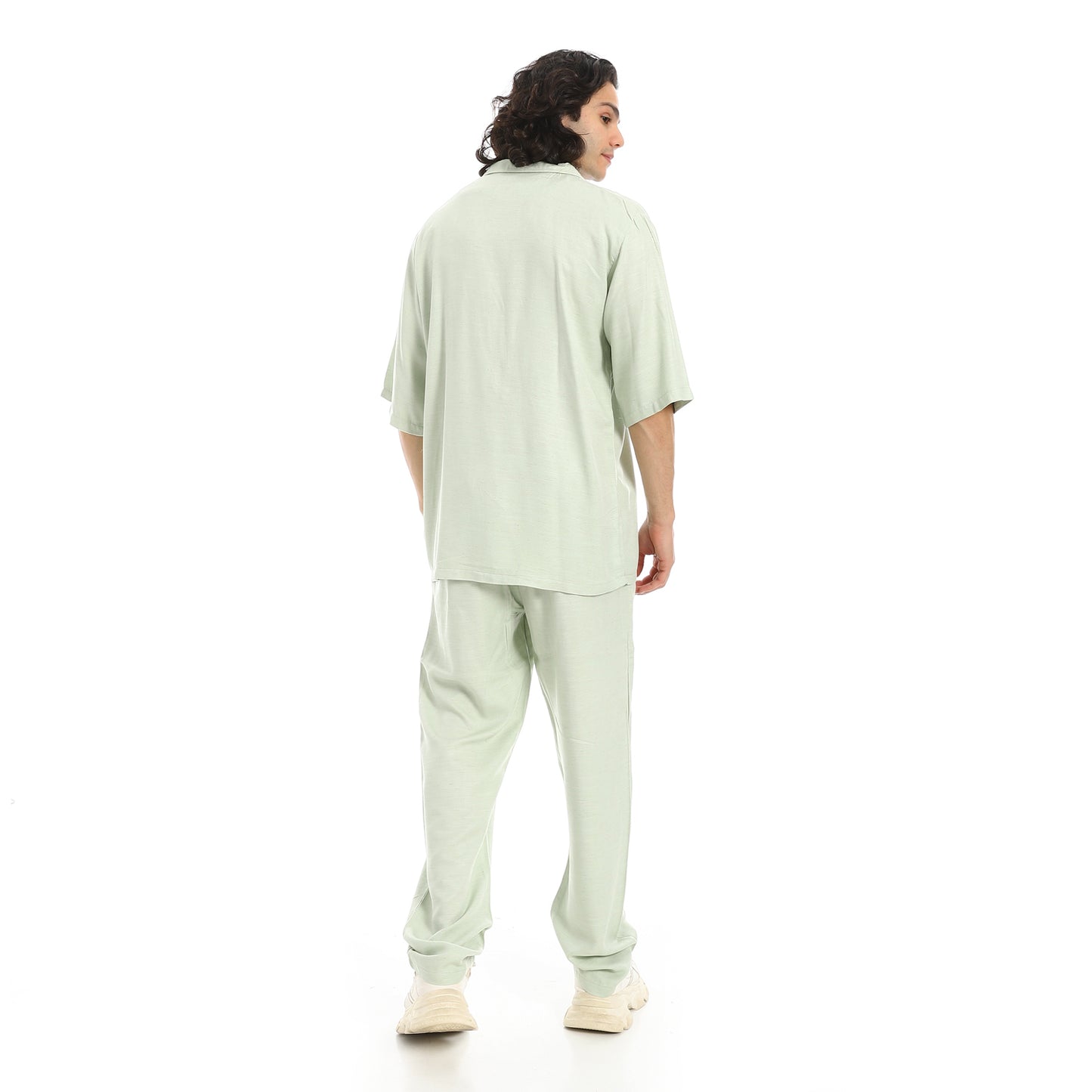 Short Sleeves Plain Pastel Shirt and Pants Set