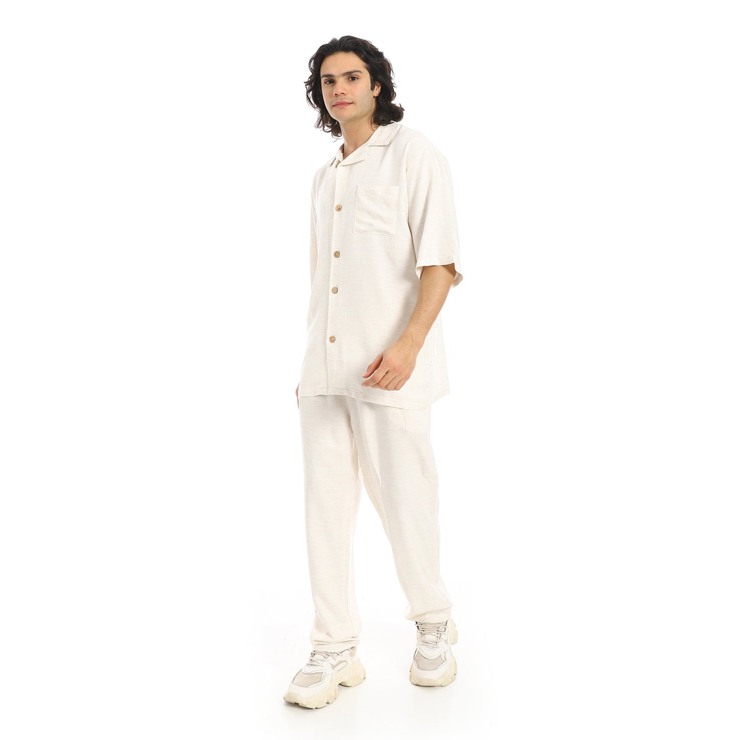 Short Sleeves Plain Pastel Shirt and Pants Set