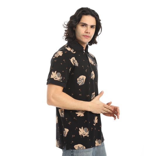 Self Pattern Regular Fit Polo Shirt