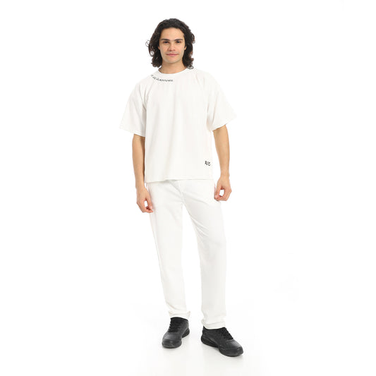 White Slip On Back Printed T-Shirt and Pants Set