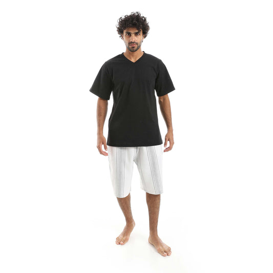 RED CIRCLE V-neck pajamas and plain shorts men