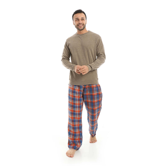 Red Circle Pajama Round Neck with Gingham Pant Men