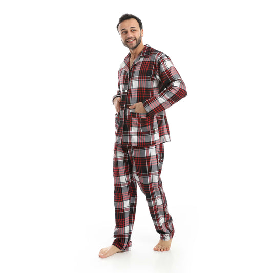 Plaid Bottons Closure Pajama Set