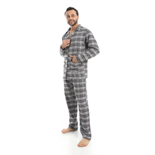 Plaid Bottons Closure Pajama Set