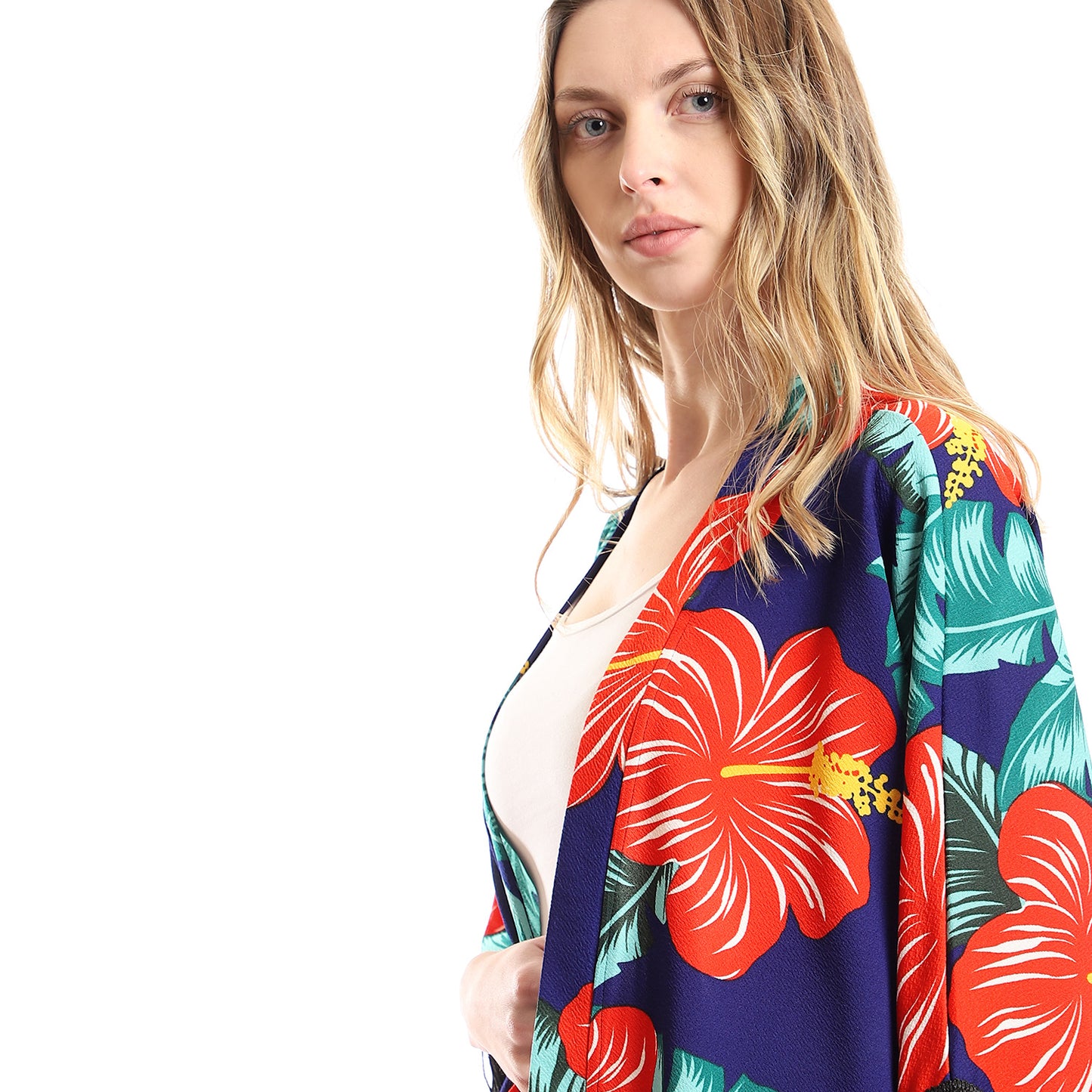 Colorful Tropical Floral Kimono With Fringes
