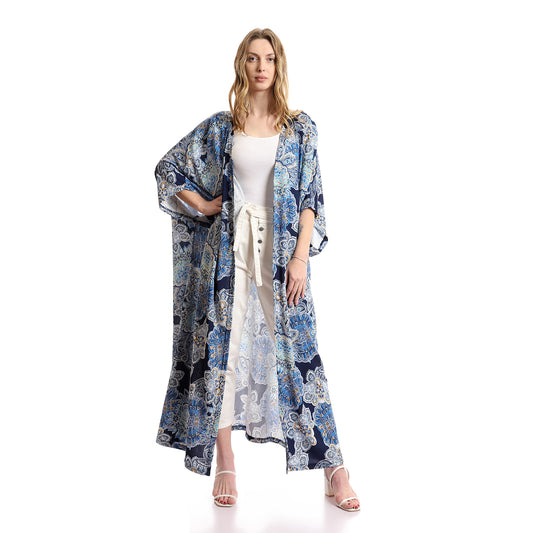 Patterned Open Neckline Slip On Kimono