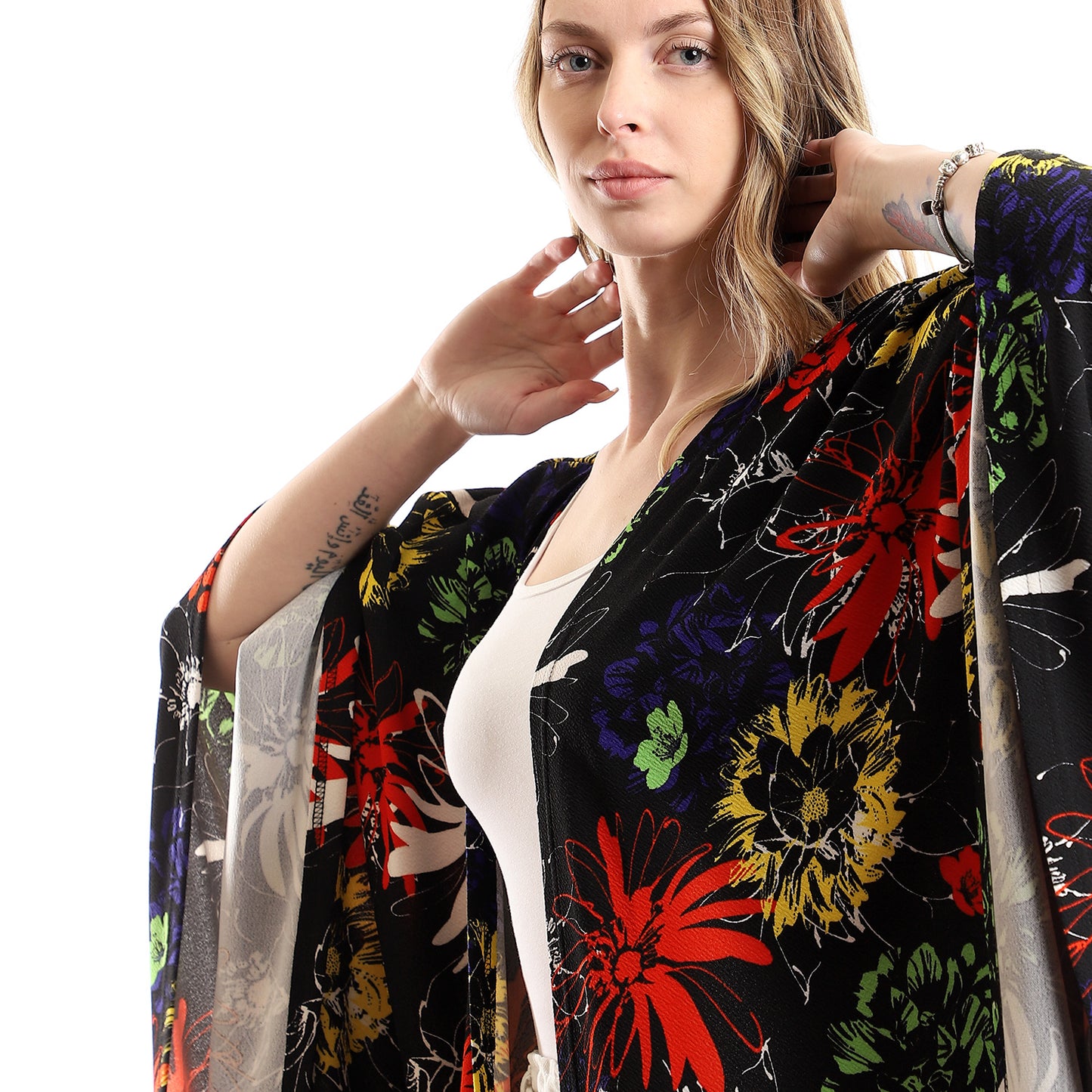 Loose Fit Colorful Flory Slip On Kimono