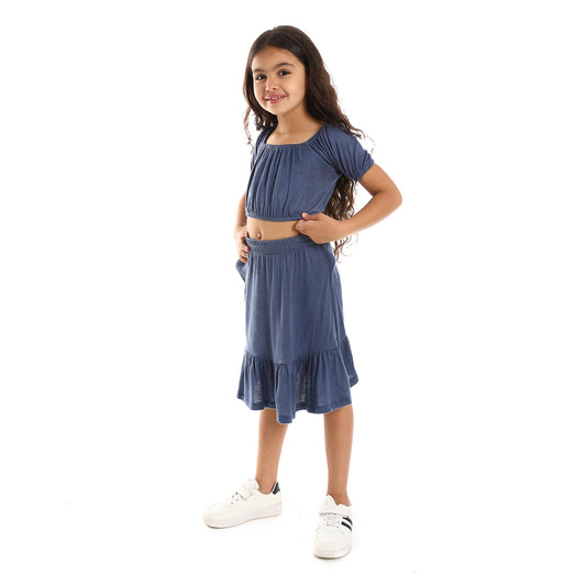 kady Solid Puffed Short Sleeves Girls Clothing