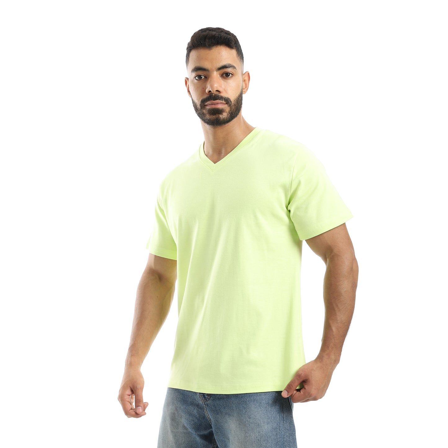 Basic Half Sleeves V- Neck Collar Plain T-Shirt