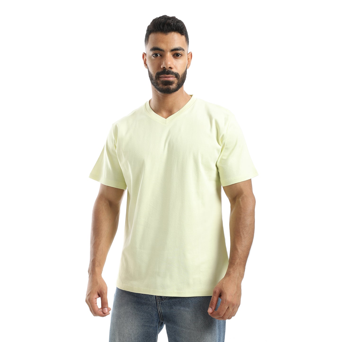 Basic Half Sleeves V- Neck Collar Plain T-Shirt