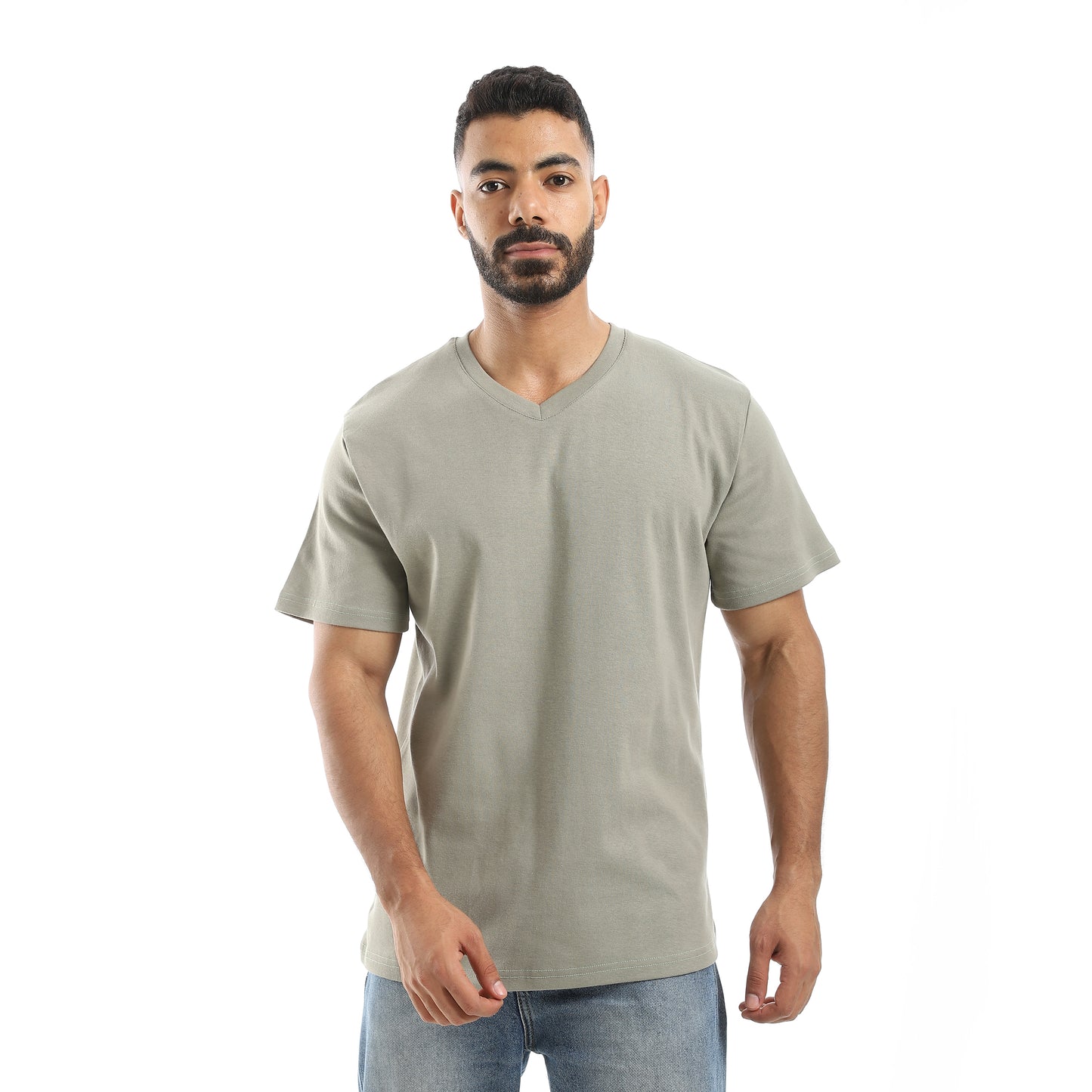 Basic Half Sleeves V- Neck Collar Plain T-Shirt