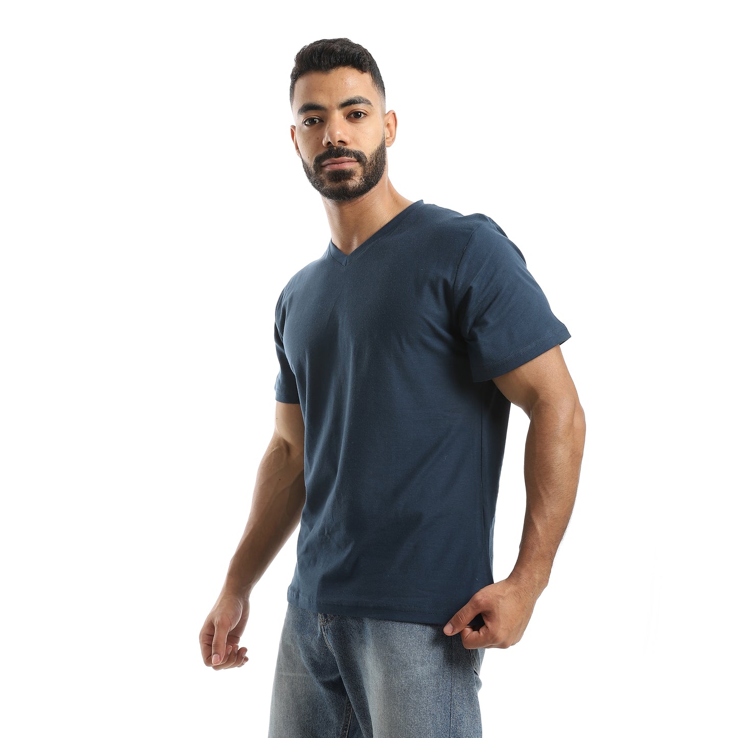 Basic Half Sleeves V- Neck Collar Plain T-Shirt